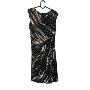 Suzy Chin Black Gray Abstract Cowlneck Draped Stretch Sleeveless Sheath Dress 6
